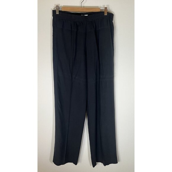 Vintage Vince navy silk pull-on pants flowy wide leg sz L officecore minimalist - Picture 1 of 10